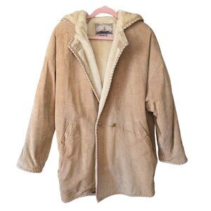 VTG Weathervane Women Suede Leather Coat Med Hood Fleece Lining Western Cowgirl